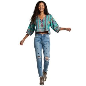 Material Girl Butterfly Distressed‎ Light Wash Jeans Size 3 Y2K Fairycore Casual